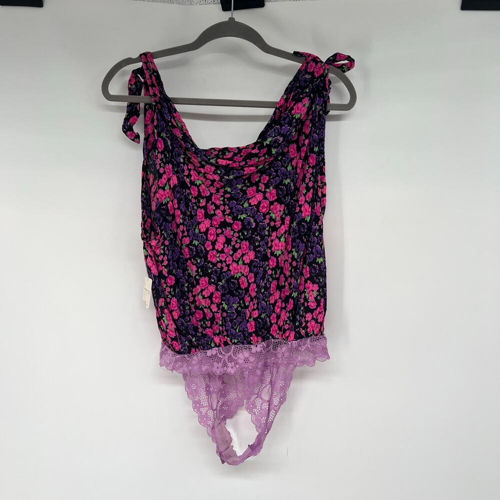 NWT Free People Intimately Bare It All Floral Bodysuit Women's Size M Cowl Neck
